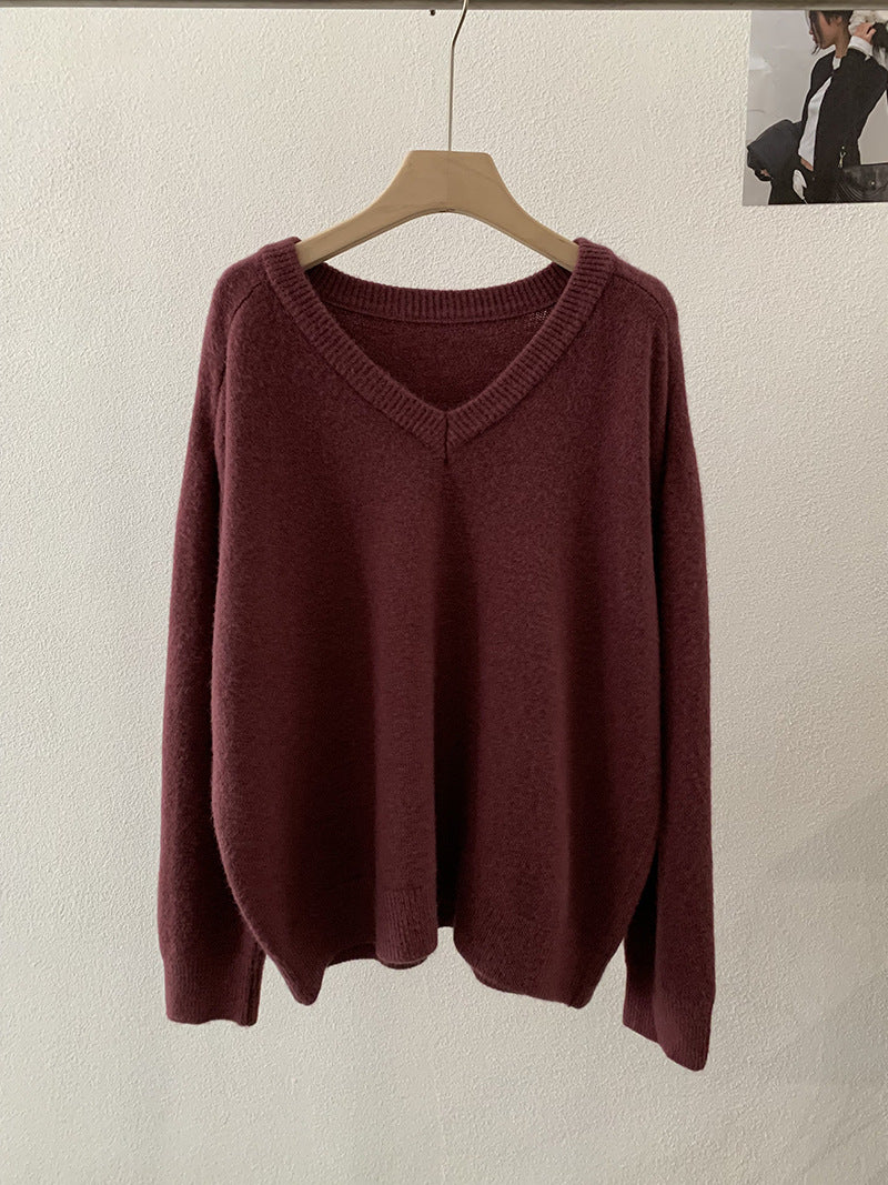 Soft and Cozy V-neck Long-sleeve Versatile Knit Sweater