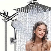 High Pressure Shower Head High Pressure 8/12 Inch Rainfall Shower Head & Handheld Combo | 5 Settings Adjustable, Anti-Leak, 11 Inch Extension Arm, Height/Angle Adjustable With Holder/Hose