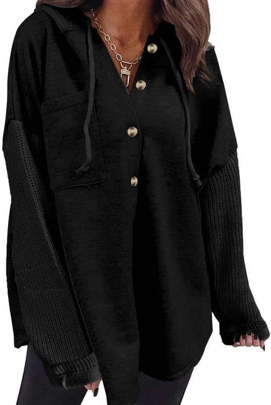 Women's Casual Loose Button Hooded Sweatshirt