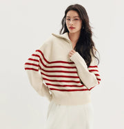 Women's Heavyweight Navy Striped Sweater