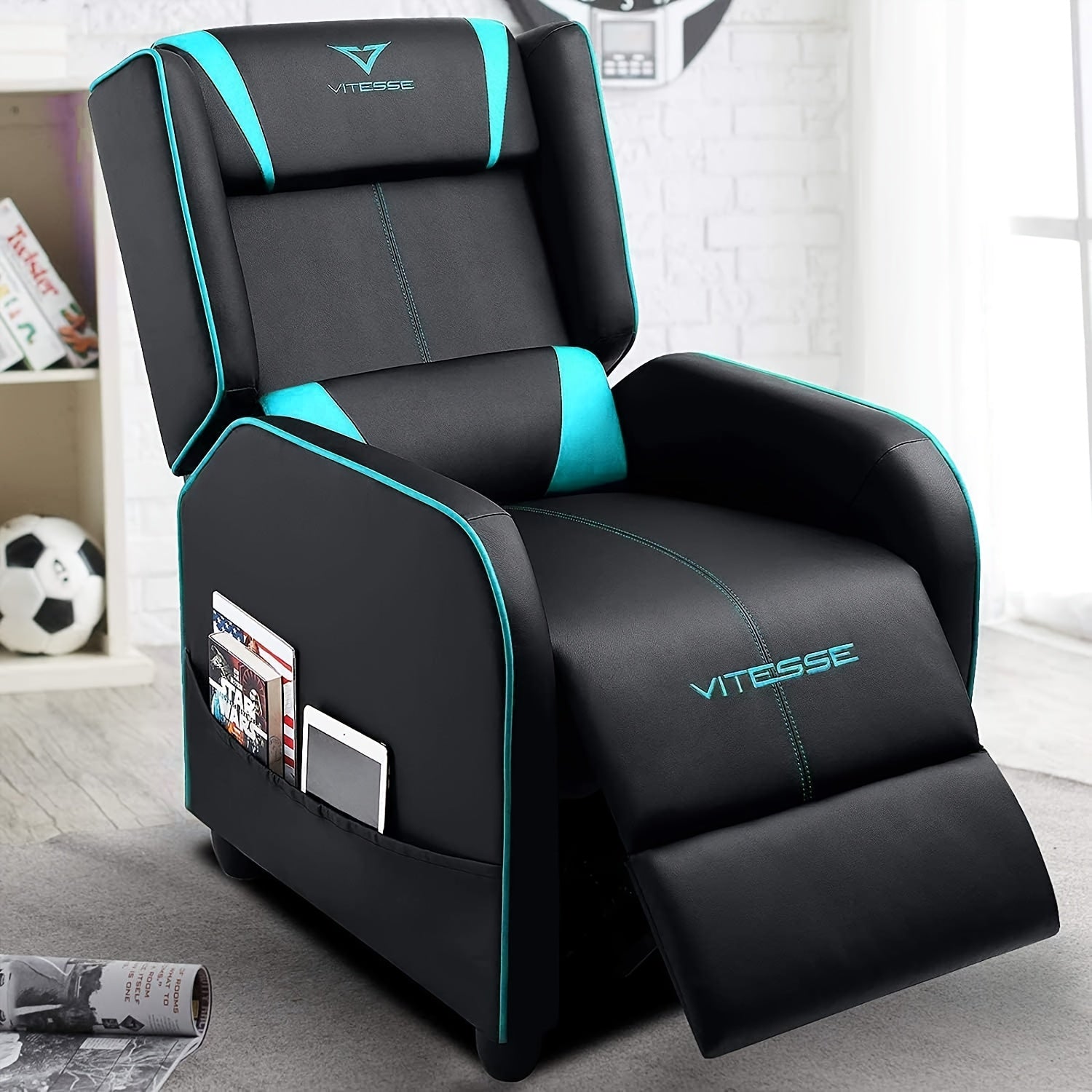 Ergonomic Gaming Recliner Chair – Racing Style Single Faux‑Leather Sofa