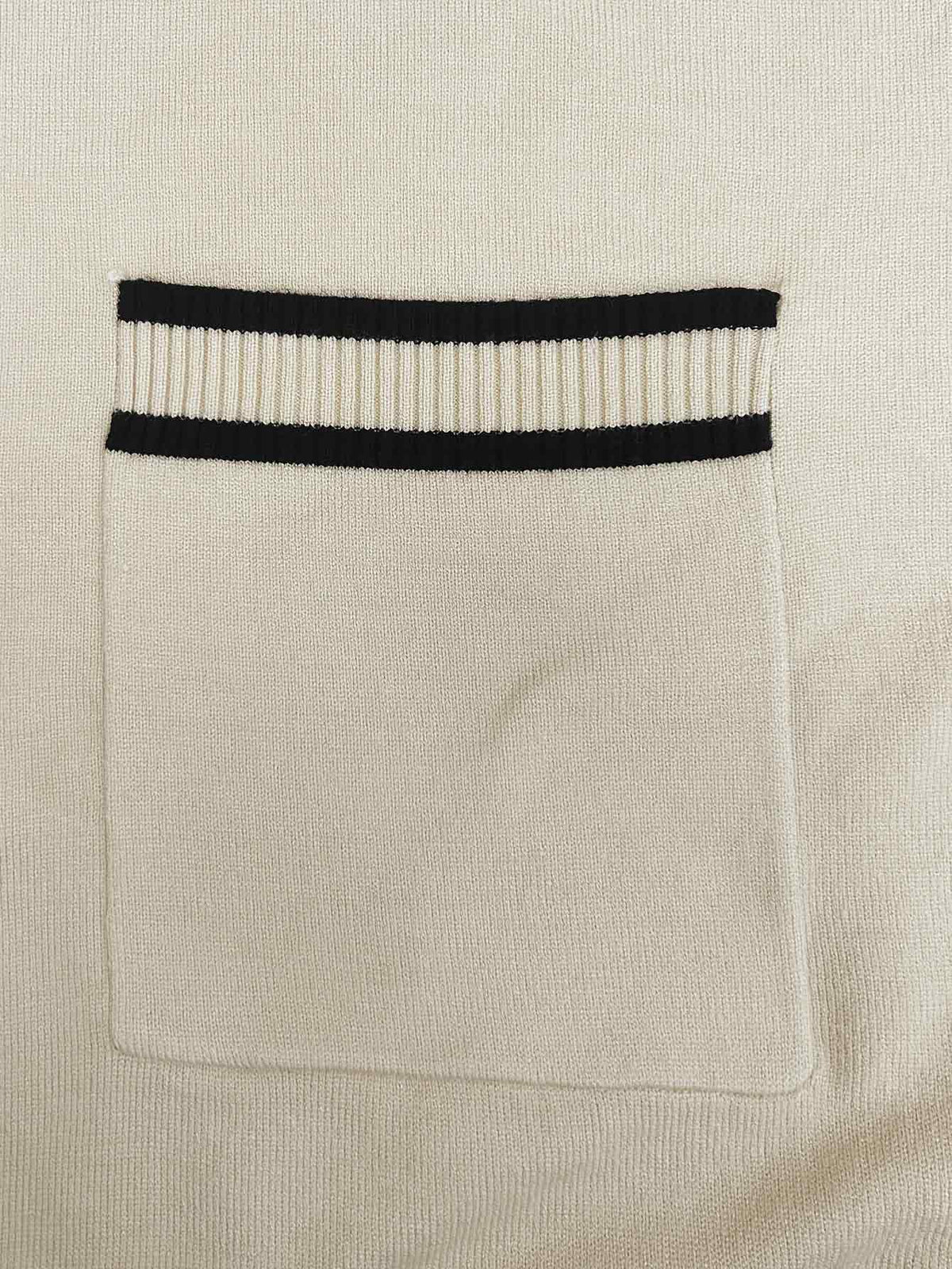 V-neck Striped Trim Knit with Button & Pocket Loose Cardigan