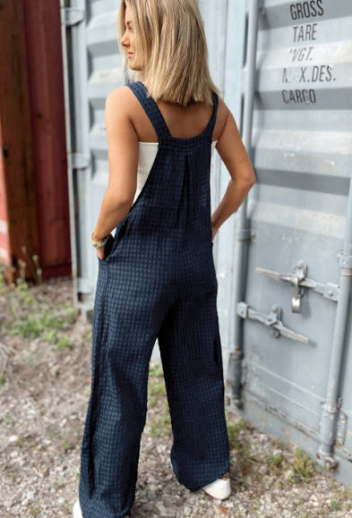 Sail Blue Plaid High-Waist Pocketed Overall Jumpsuit