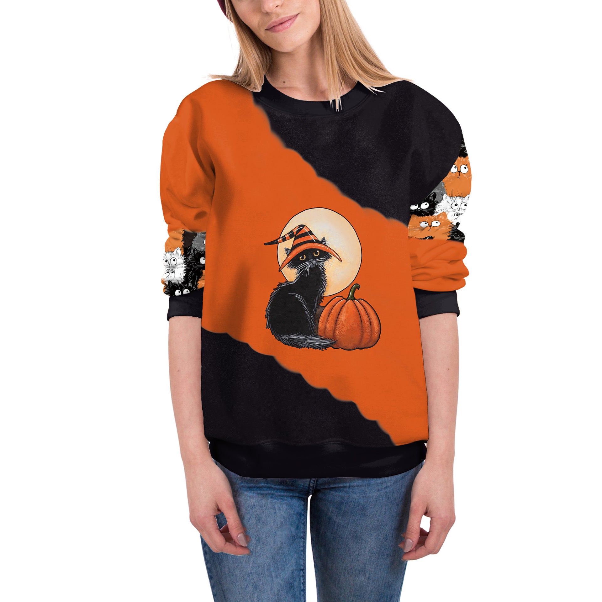 Women's Funny Pumpkin Halloween Graphic Long-Sleeve Sweater