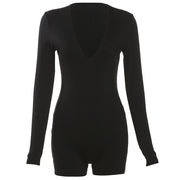 Women's Jumpsuits V-neck Hot Girl Long Sleeve Solid Color