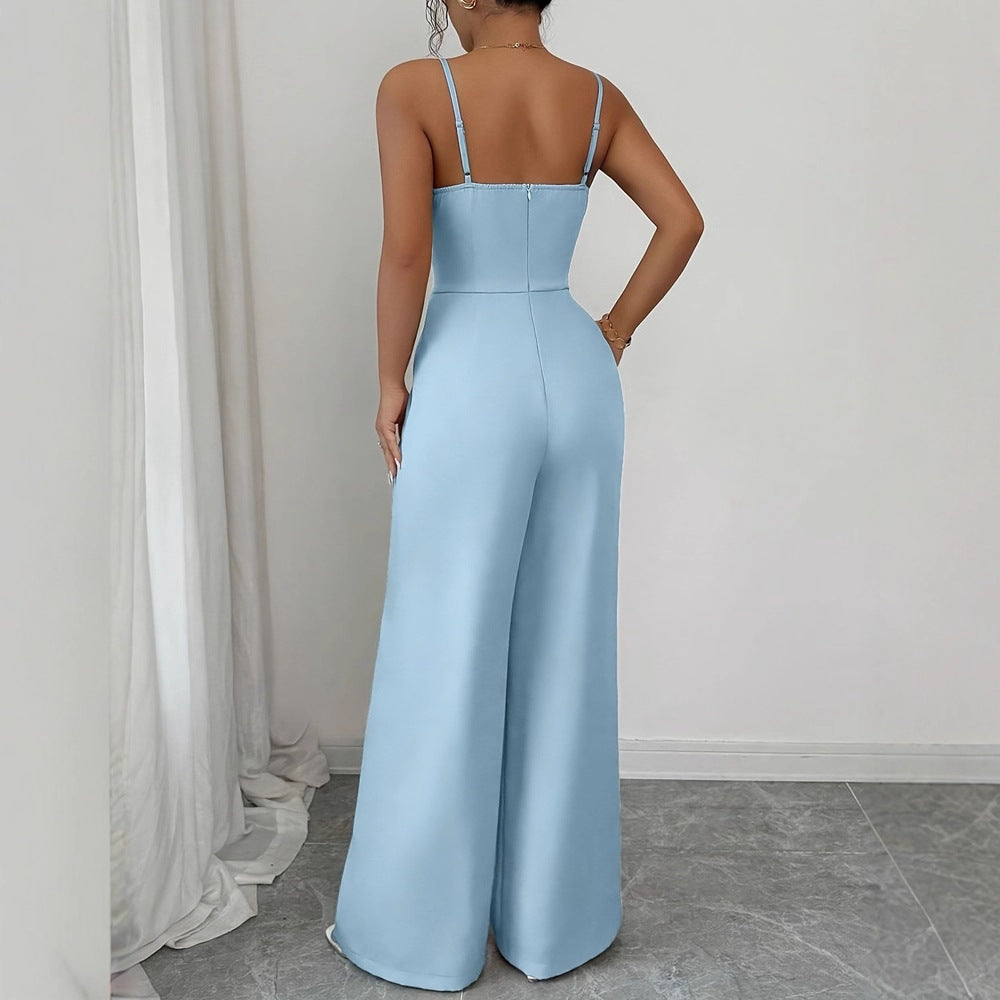 Simple Solid-Color High-Waist Jumpsuit For Summer