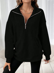 Women's Casual Zip-Up Lapel Solid Hoodie