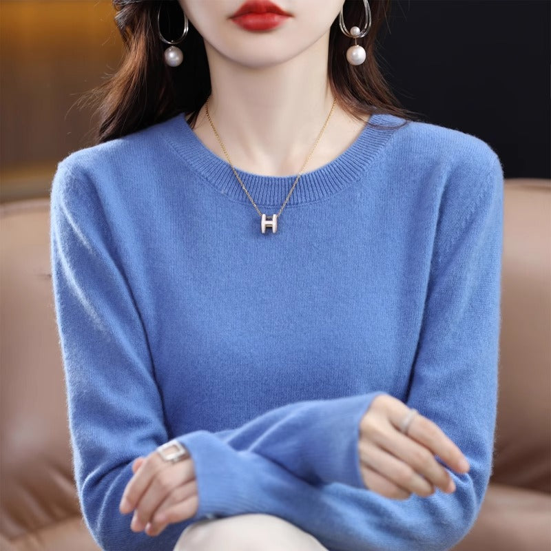 Round Neck Pure Wool Women's Sweater Loose Autumn and Winter