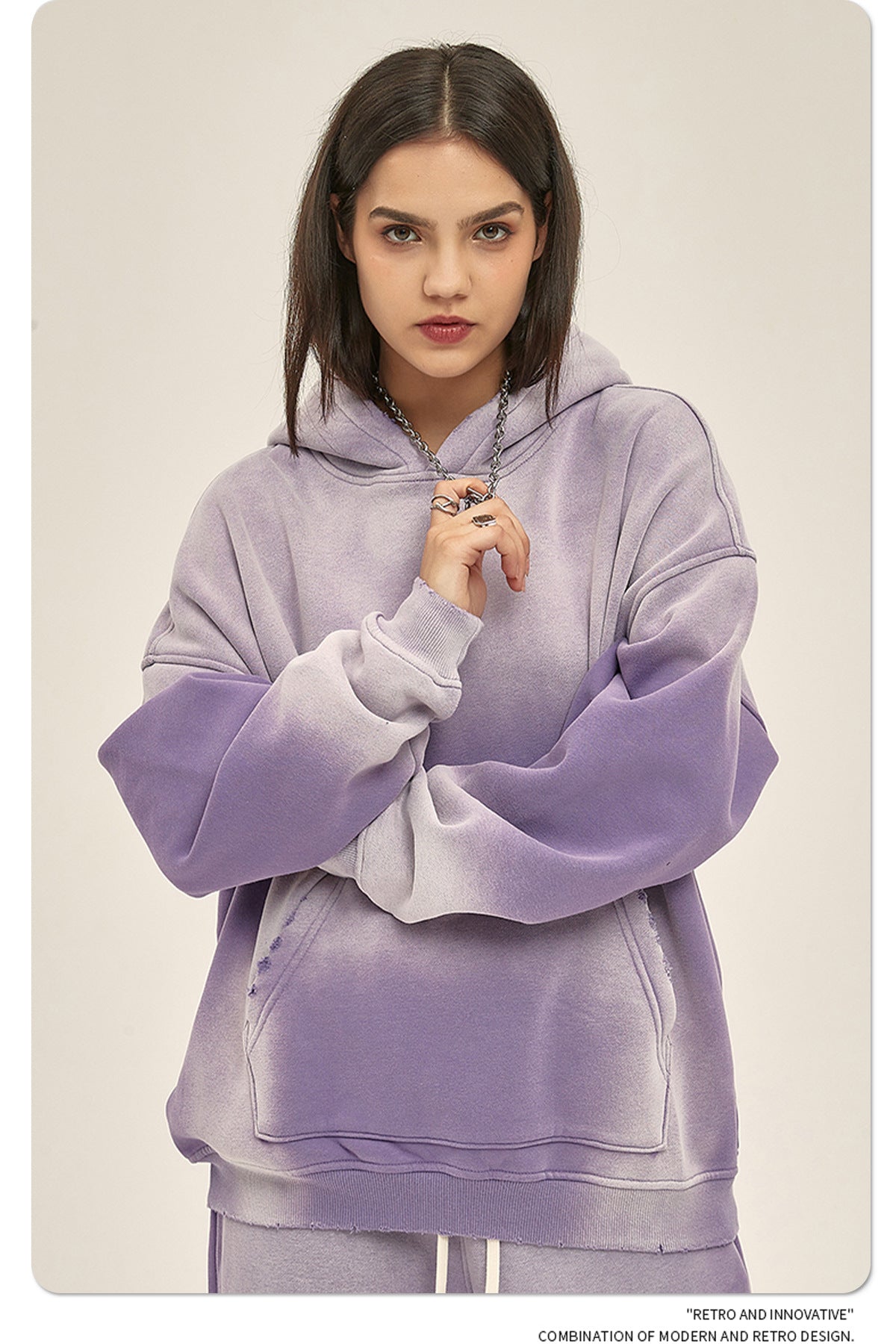 Distressed Fur-Lined Heavyweight Spray-Dyed Hoodie