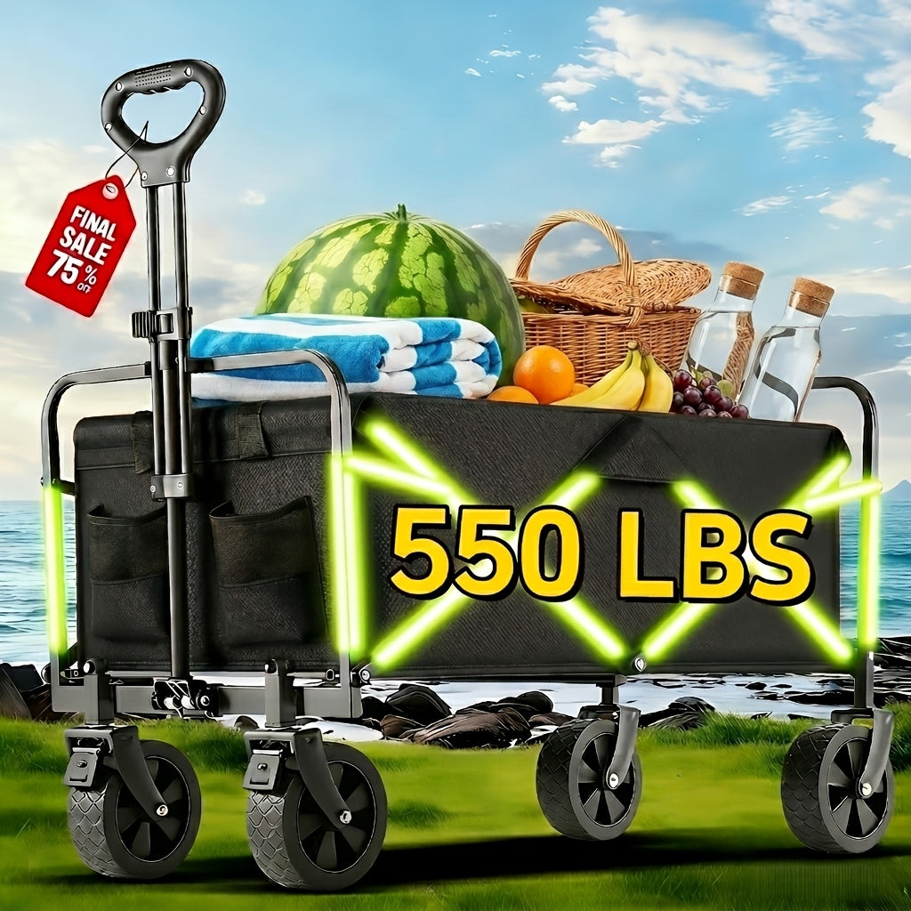 Heavy Duty Folding Utility Cart, All‑Terrain, 220 lb / 450 lb / 680 lb Capacity, Black