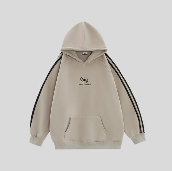 Women's Fleece-Lined Striped Casual Hoodie