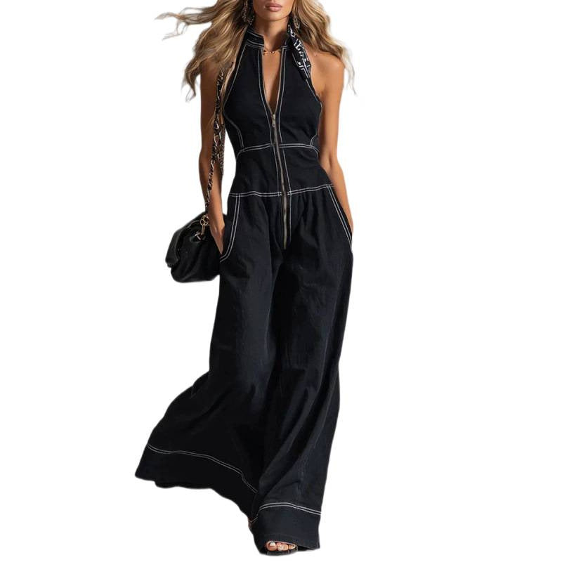 Chic Sleeveless Casual Stand-Up Collar Loose Jumpsuit