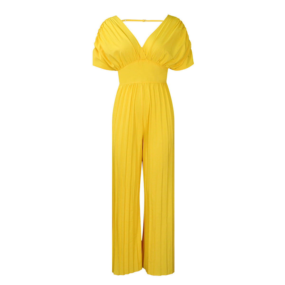 Elegant V-Neck Pleated Wide-Leg Jumpsuit