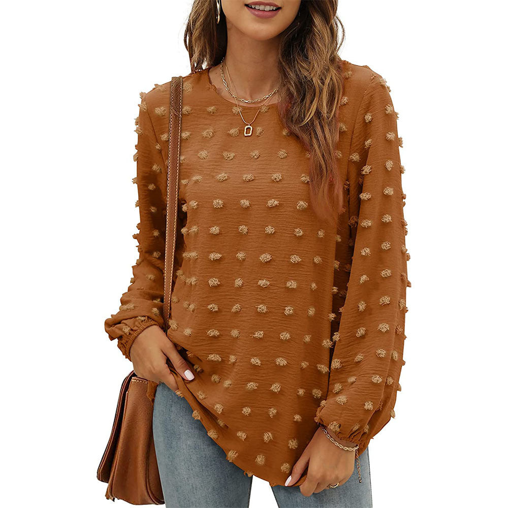 Women's Casual Jacquard Long-Sleeve Loose Pullover Top