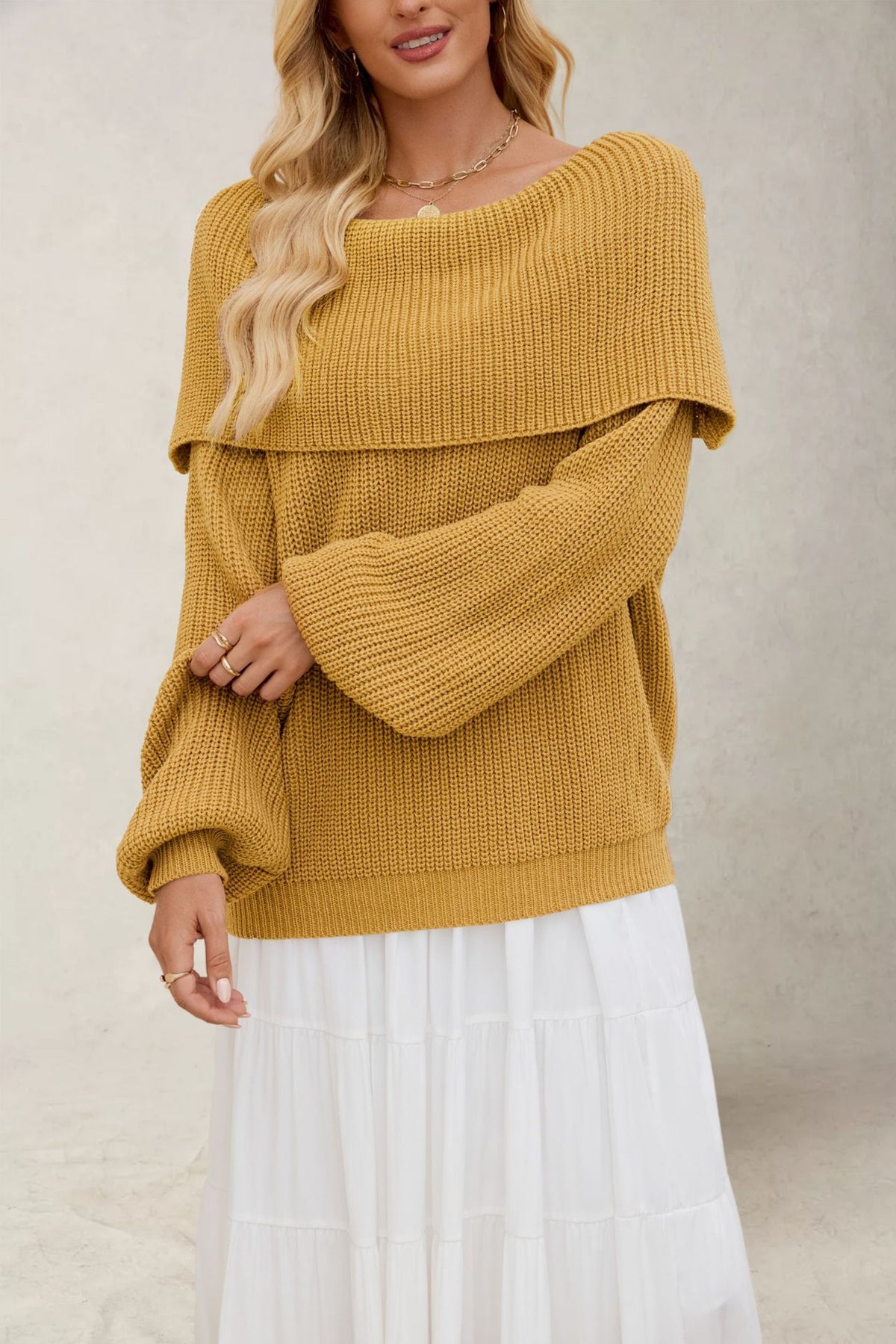 Women's Loose Knit Sweater with Boat Neck