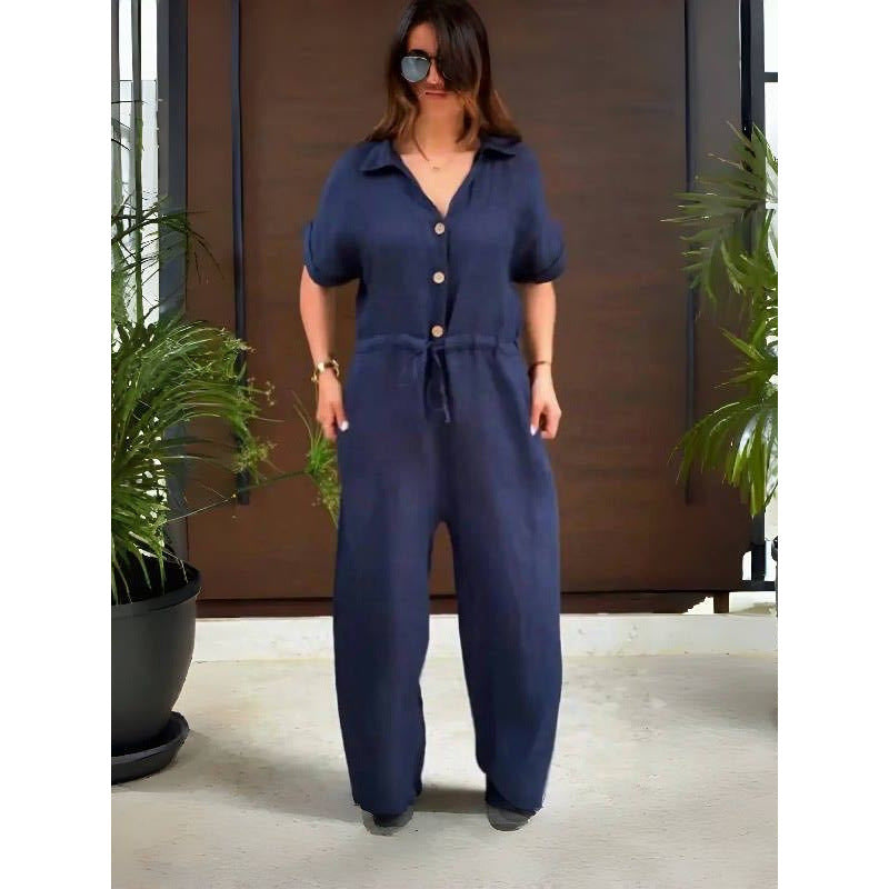 Loose Solid Color Wide Leg Jumpsuit