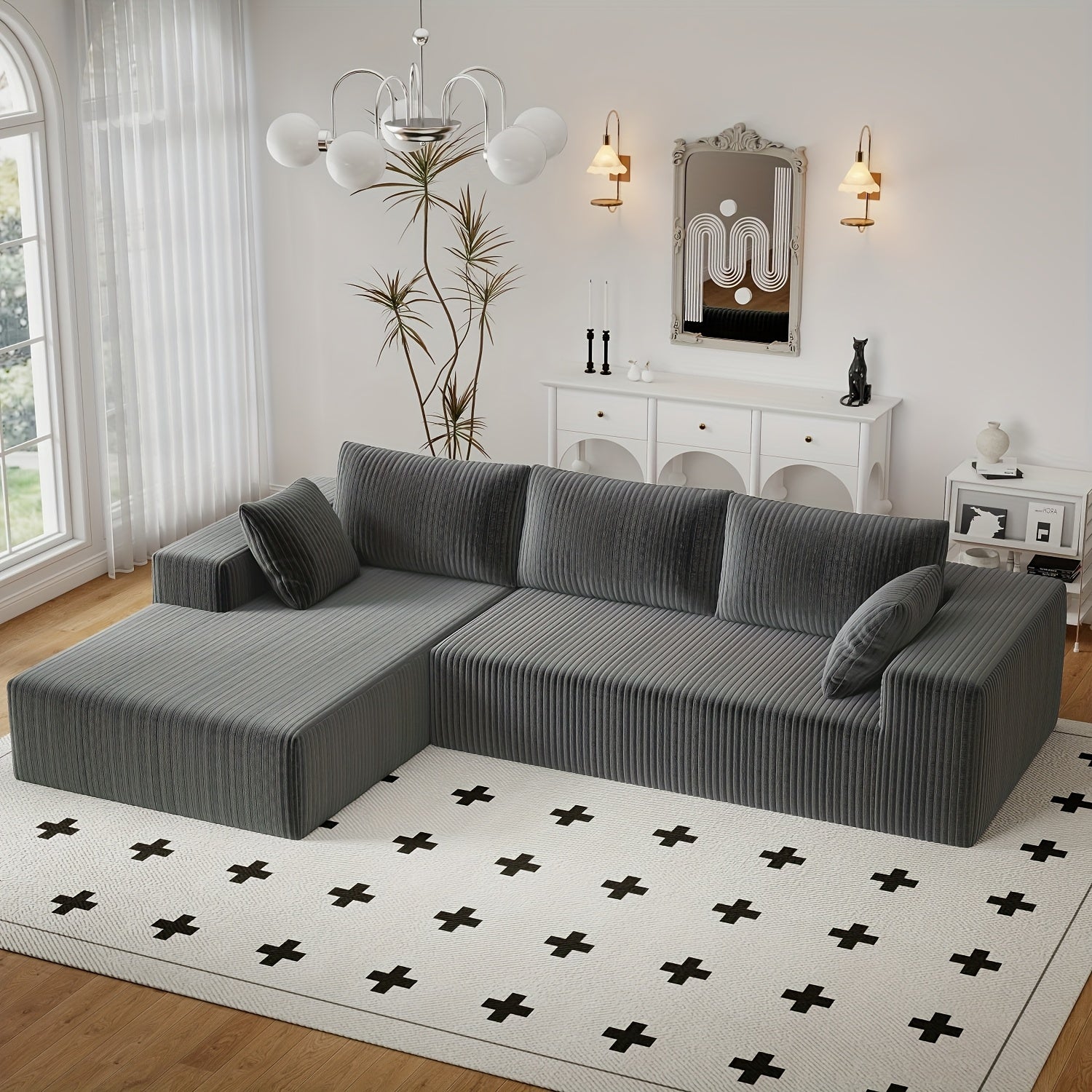 96 Inch L-Shaped Cloud Sofa Set for Living Rooms and Bedrooms