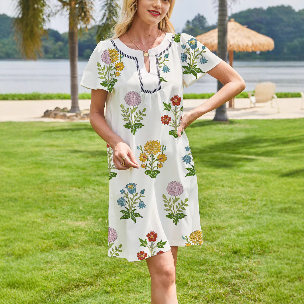 Fashionable Fresh-style Floral Puff-sleeve Dress