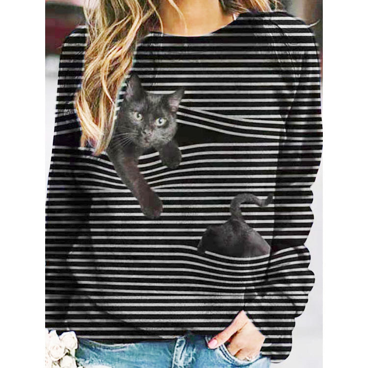 Cute 3D Cartoon Striped Long Sleeve Tee
