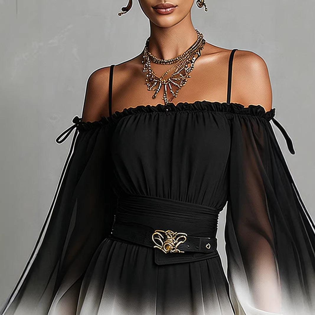 Women's Off-Shoulder Ombre Jumpsuit with Belt