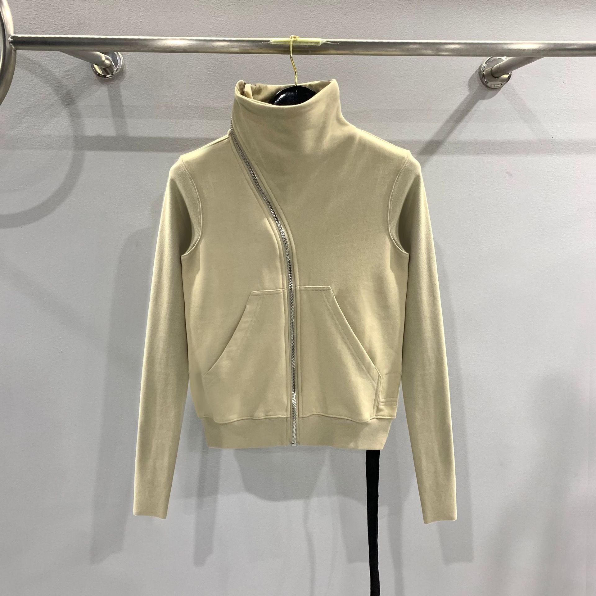 Edgy Oblique Zip Turtleneck Cotton Sweater Coat