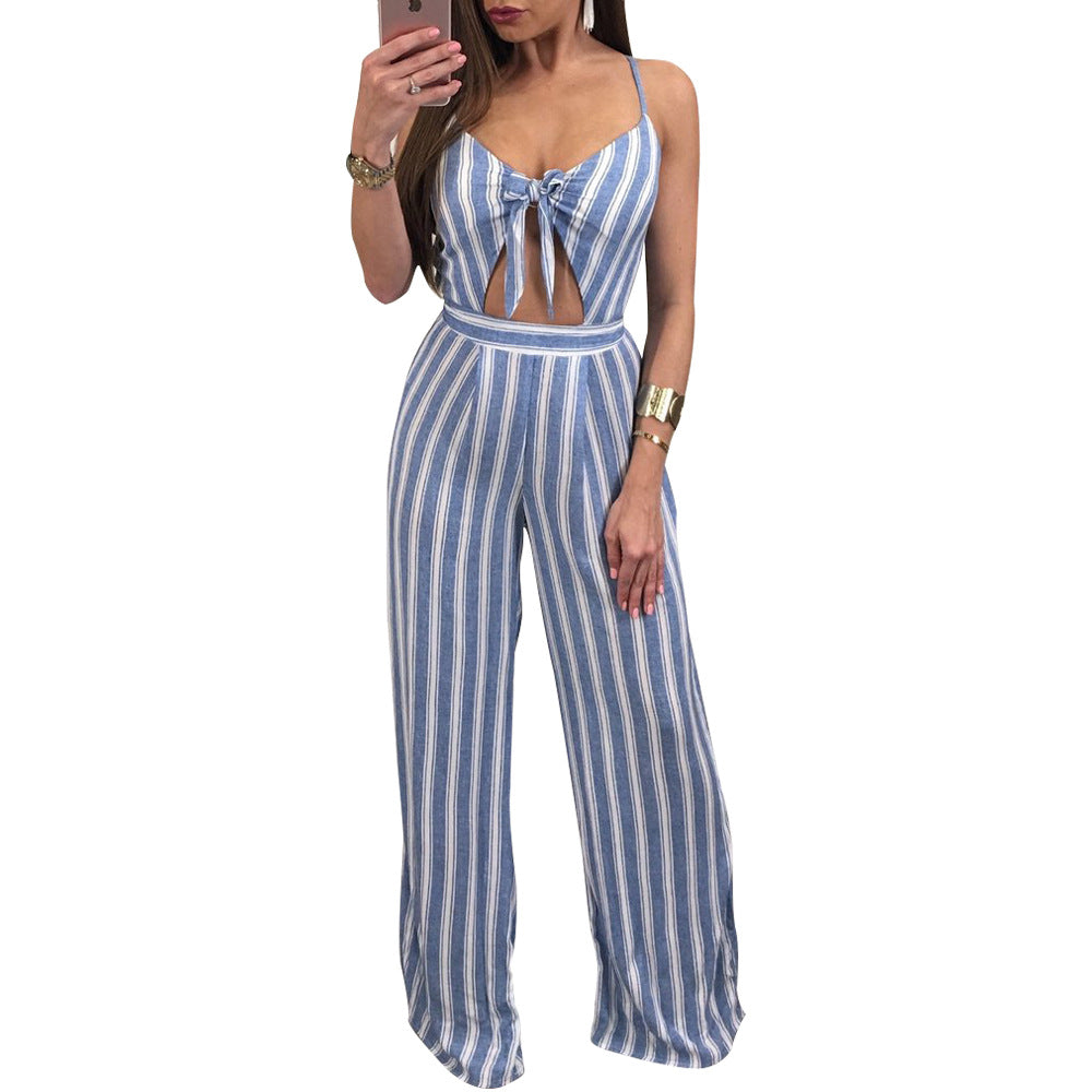 Women's Striped Off-Shoulder Loose Jumpsuit
