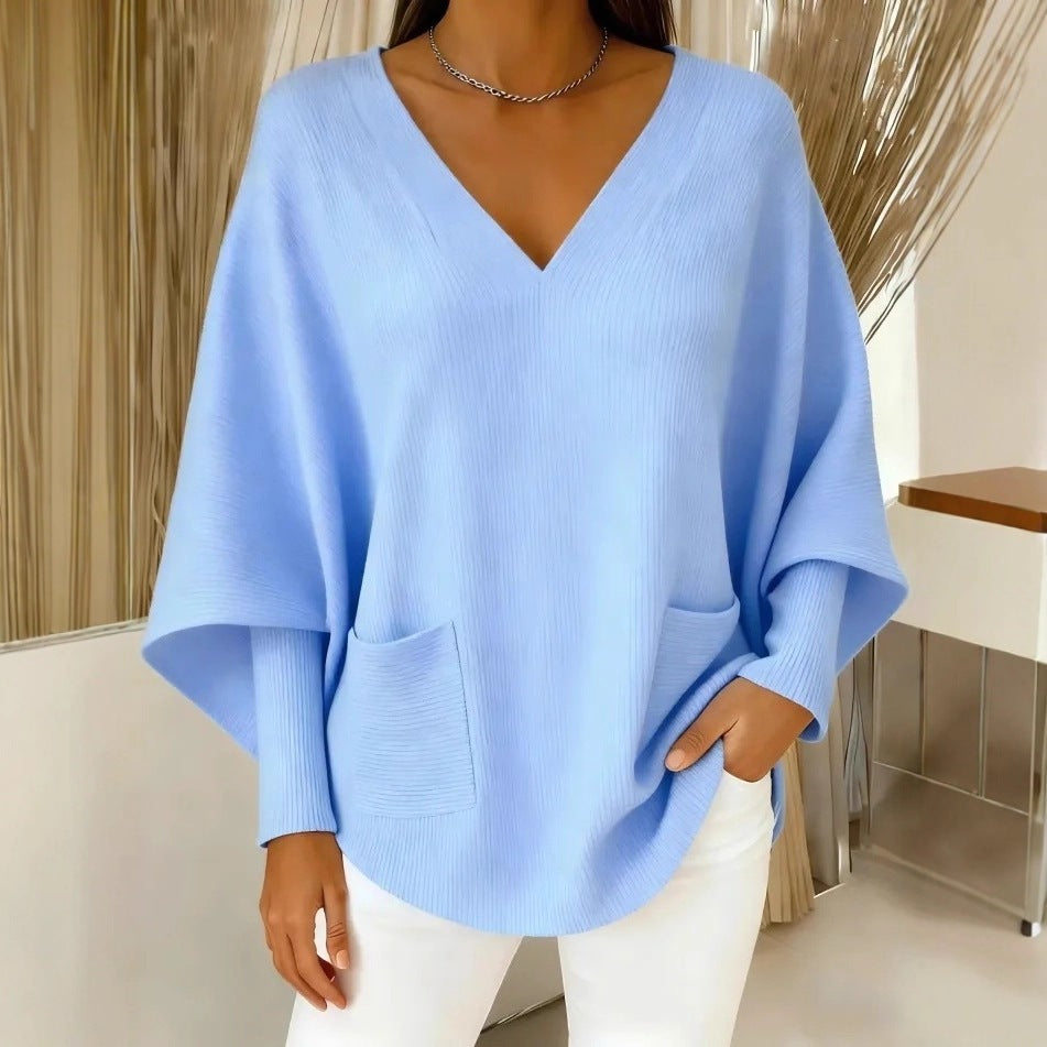 Relaxed Laid-back Soft and Cozy Womens Casual Solid-color V-neck Sweater