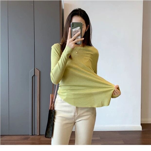 Autumn Loose-fit Figure-flattering Off-shoulder Soft-texture Long-sleeve T-shirt for Women