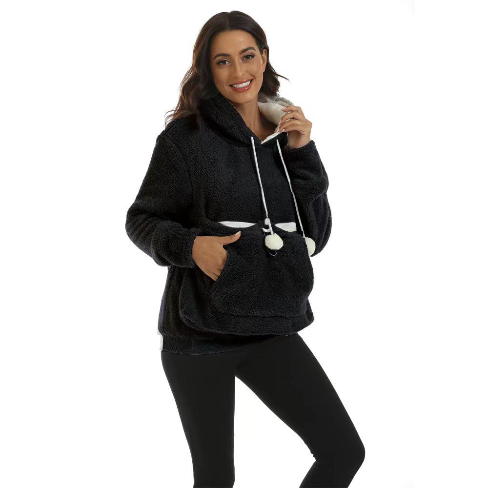 Cozy Solid Color Hooded Sweatshirt with Large Pocket