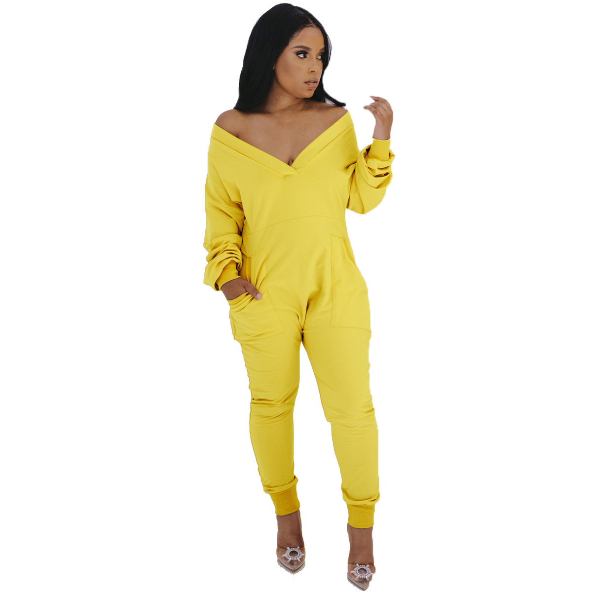 Chic Deep V-Neck Pocket Harem Jumpsuit