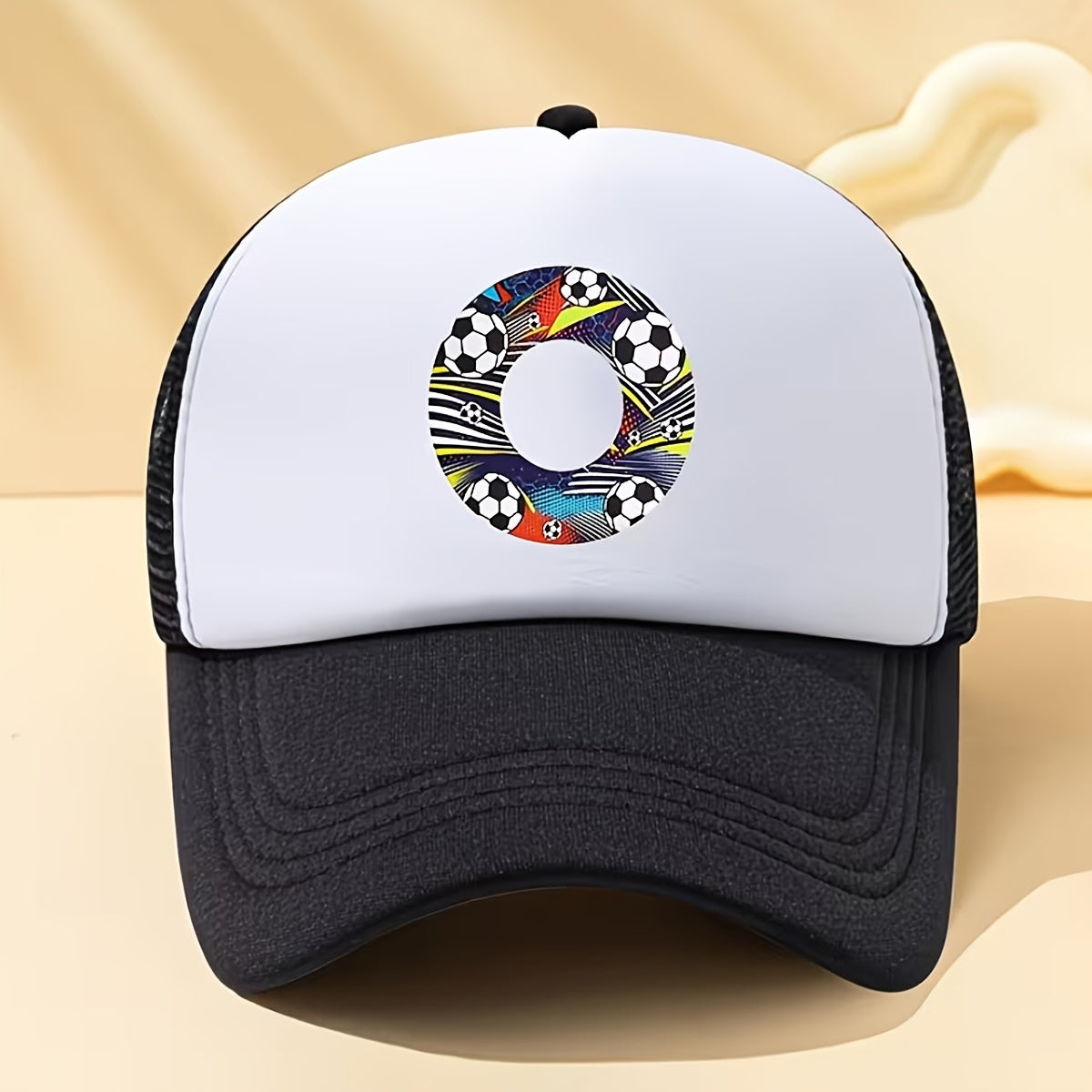 Kids Soccer-Themed Mesh Trucker Cap with A‑Z Letter Print