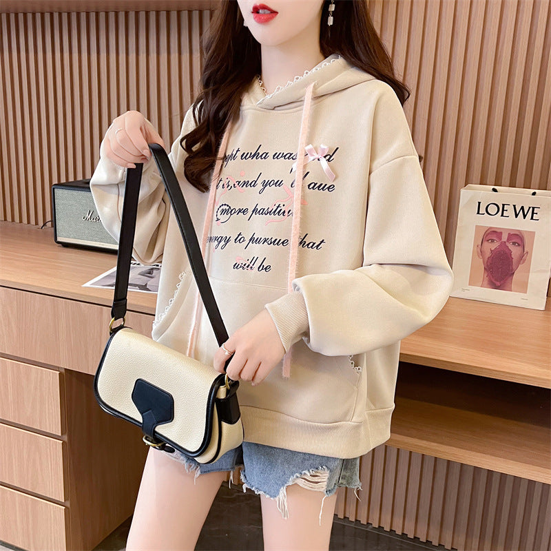 Women's Letter Print Long Sleeve Hooded Sweater