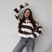 Lapel Half-zip Sweater Loose-fit Knit Top