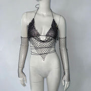 Geometric Fishnet Sling Top Set