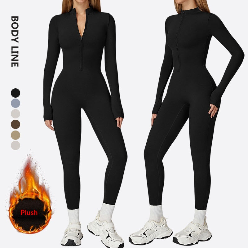 Thermal Fleece Zip-Up Fitness Bodycon Pants