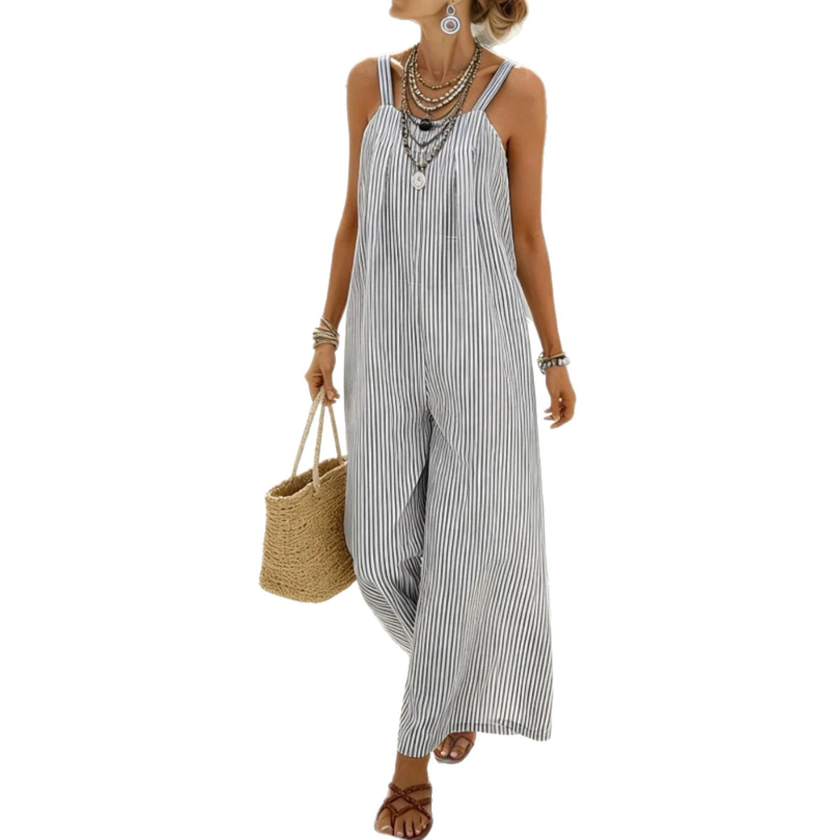 Chic Striped Sleeveless Wide-Leg Jumpsuit for Women