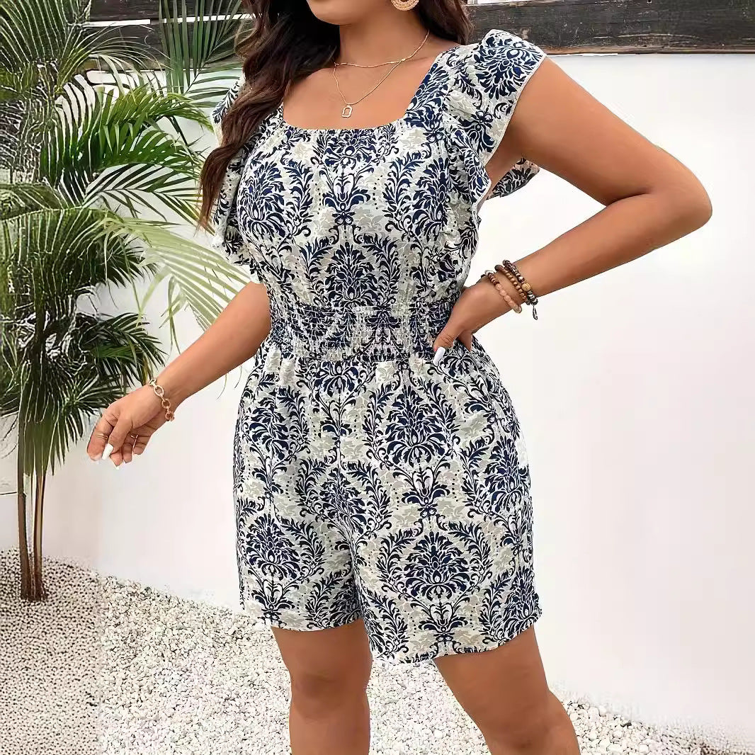 Plus Size Smocked Backless Vacation Jumpsuit