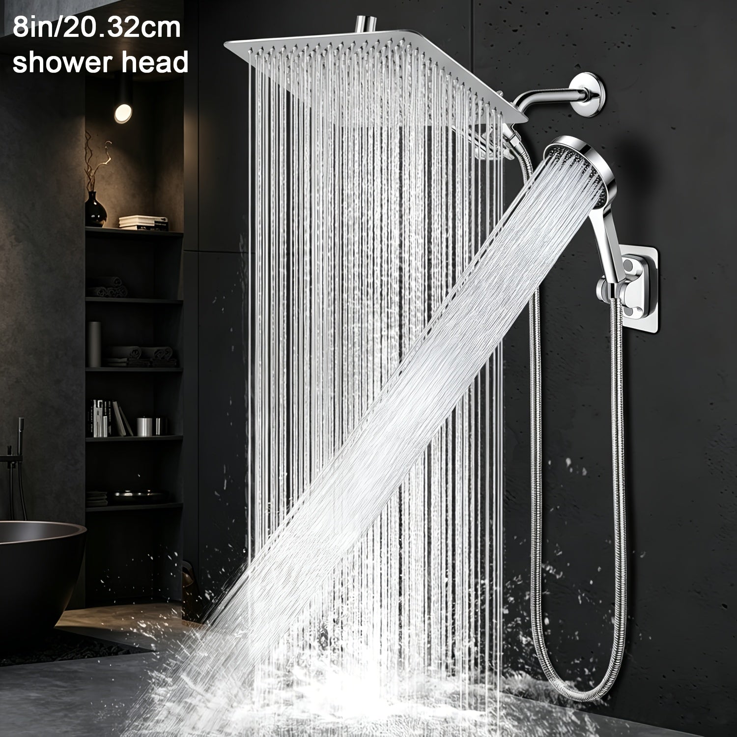 Chrome Shower Head with 11" Extension Arm and 9 Spray Settings