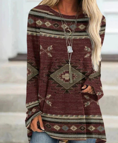 Long T-shirt Dress Retro Ethnic Style