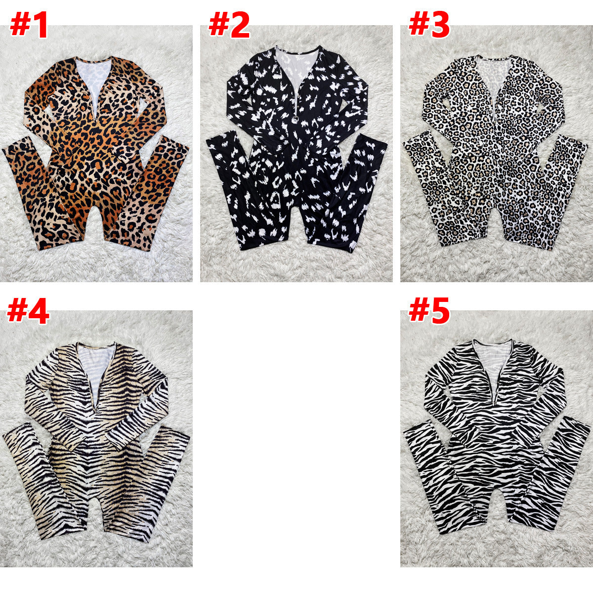 Chic Leopard Print Long Sleeve Home Jumpsuit