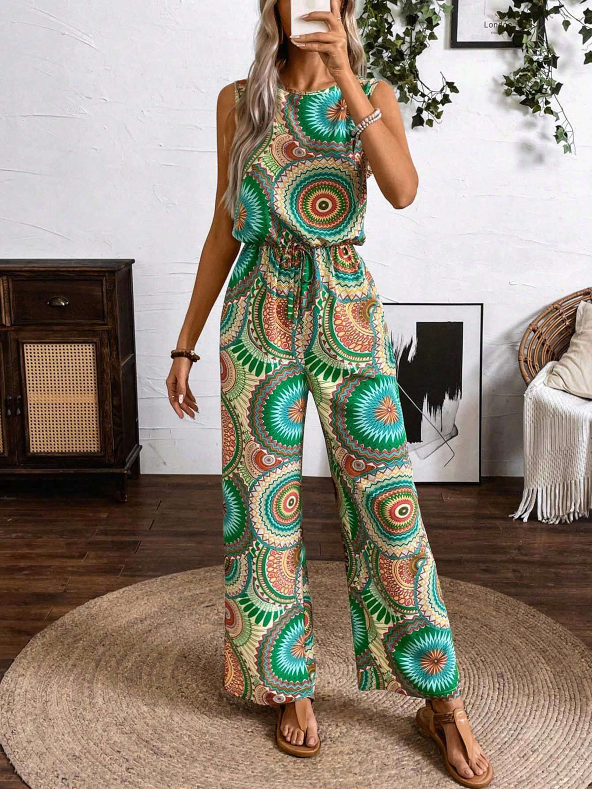 Women's Printed Sleeveless Straight Jumpsuit