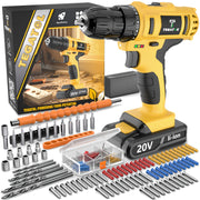 20V Cordless Drill Set with Toolbox and Drill Bits