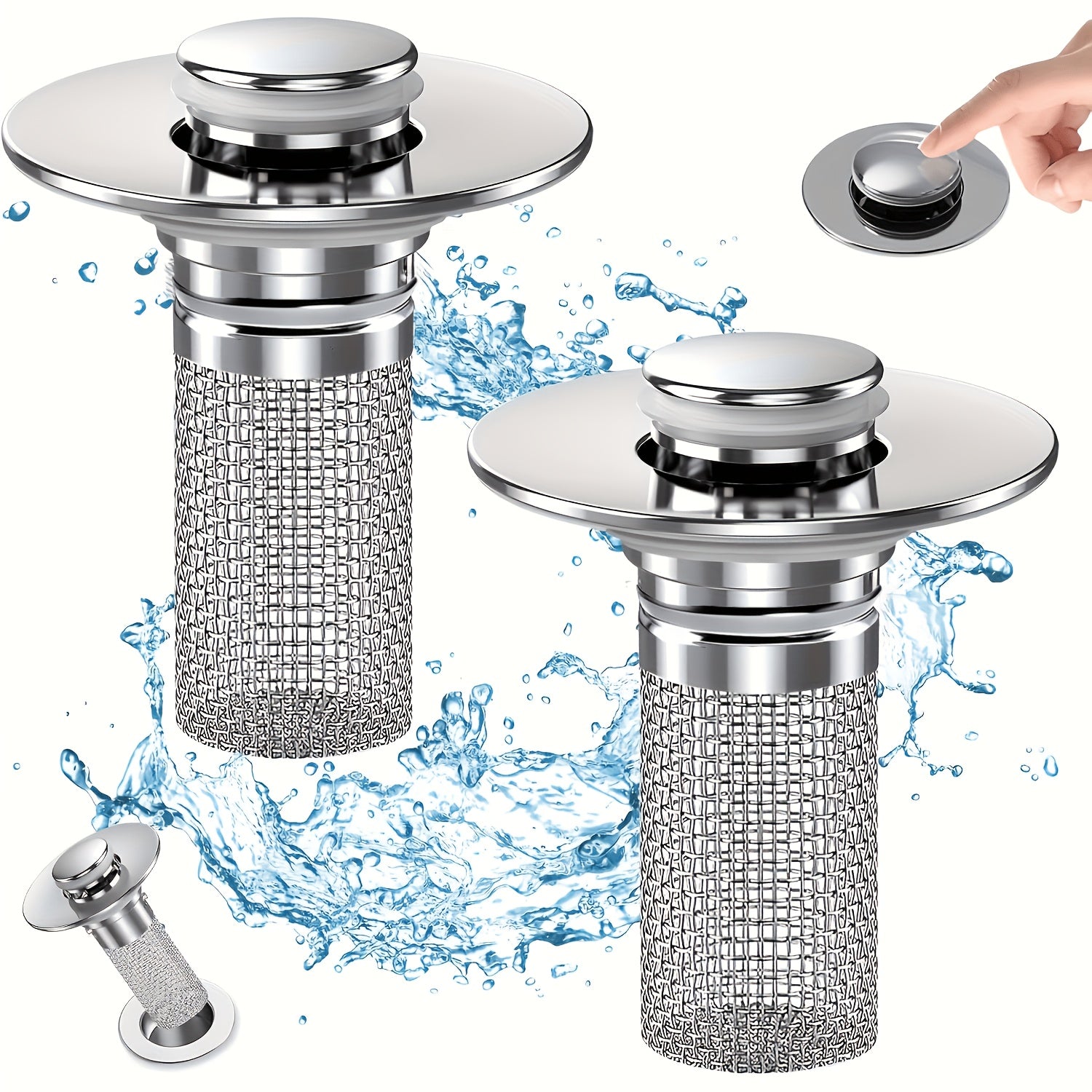 2-Pack Stainless Steel Pop-Up Drain Stopper for Bathtubs, Showers, and Sinks