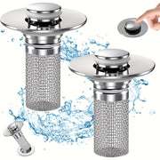 2-Pack Stainless Steel Pop-Up Drain Stopper for Bathtubs, Showers, and Sinks