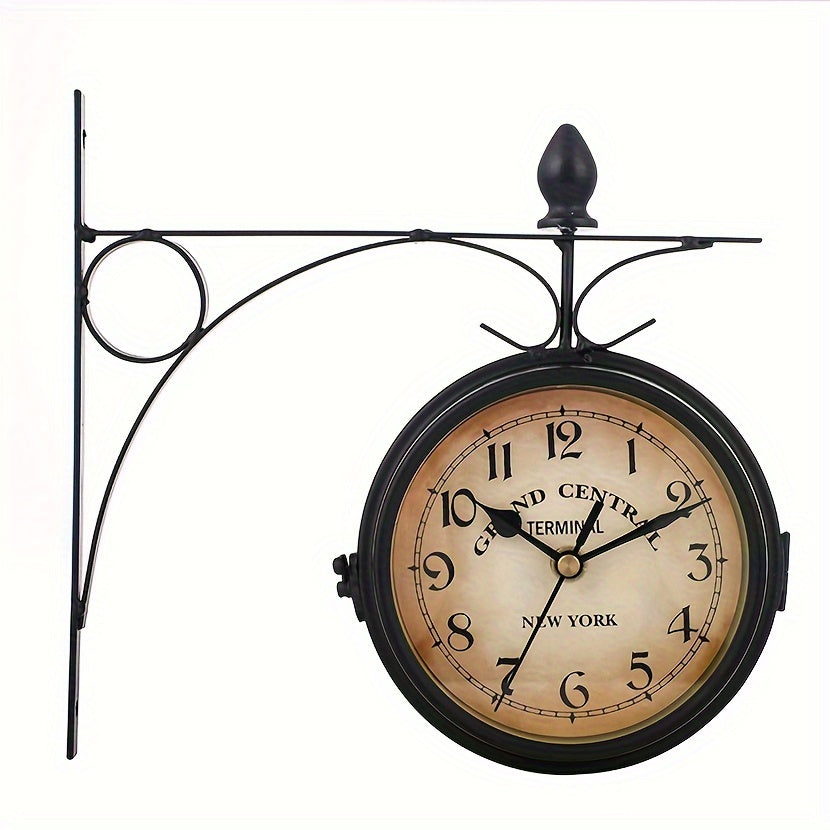 European-Style Wall Clock Made of Iron, Vintage Decor Double-Sided Wall Clock with Hands Display.