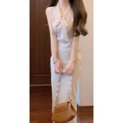 Elegant Beaded Sleeveless Blouse & Sheath Skirt Set