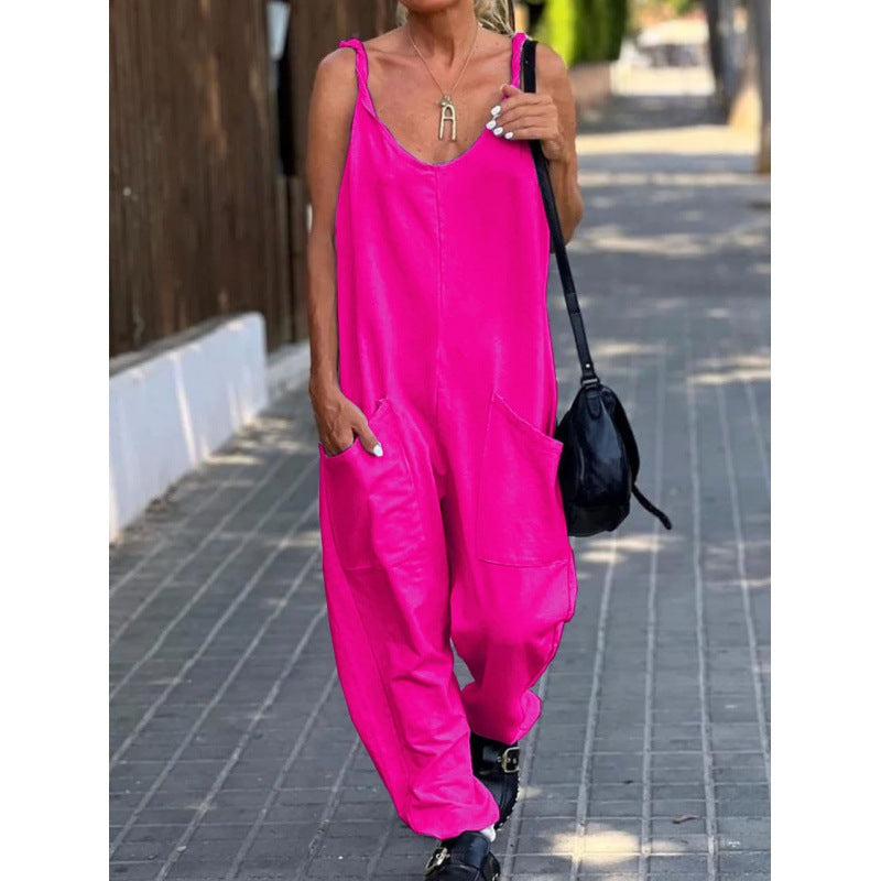 Women's Casual Solid Color Minimalist Sleeveless Jumpsuit