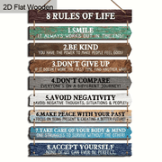2D Flat - 1 Set 2D Flat Rustic Wooden Inspirational Quotes Hanging Plaque - Contemporary Multi-Purpose Wall Art Decor with Motivational Life Rules Sign for Home, Office, Bedroom, Living Room…