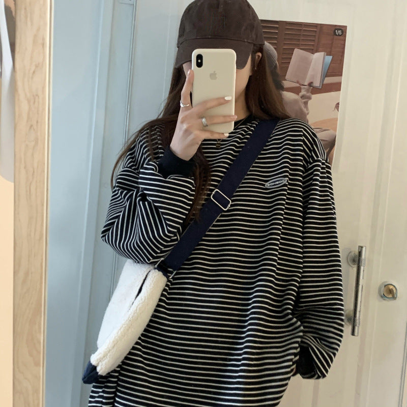 Striped Oversized Long-Sleeve Pullover Sweater