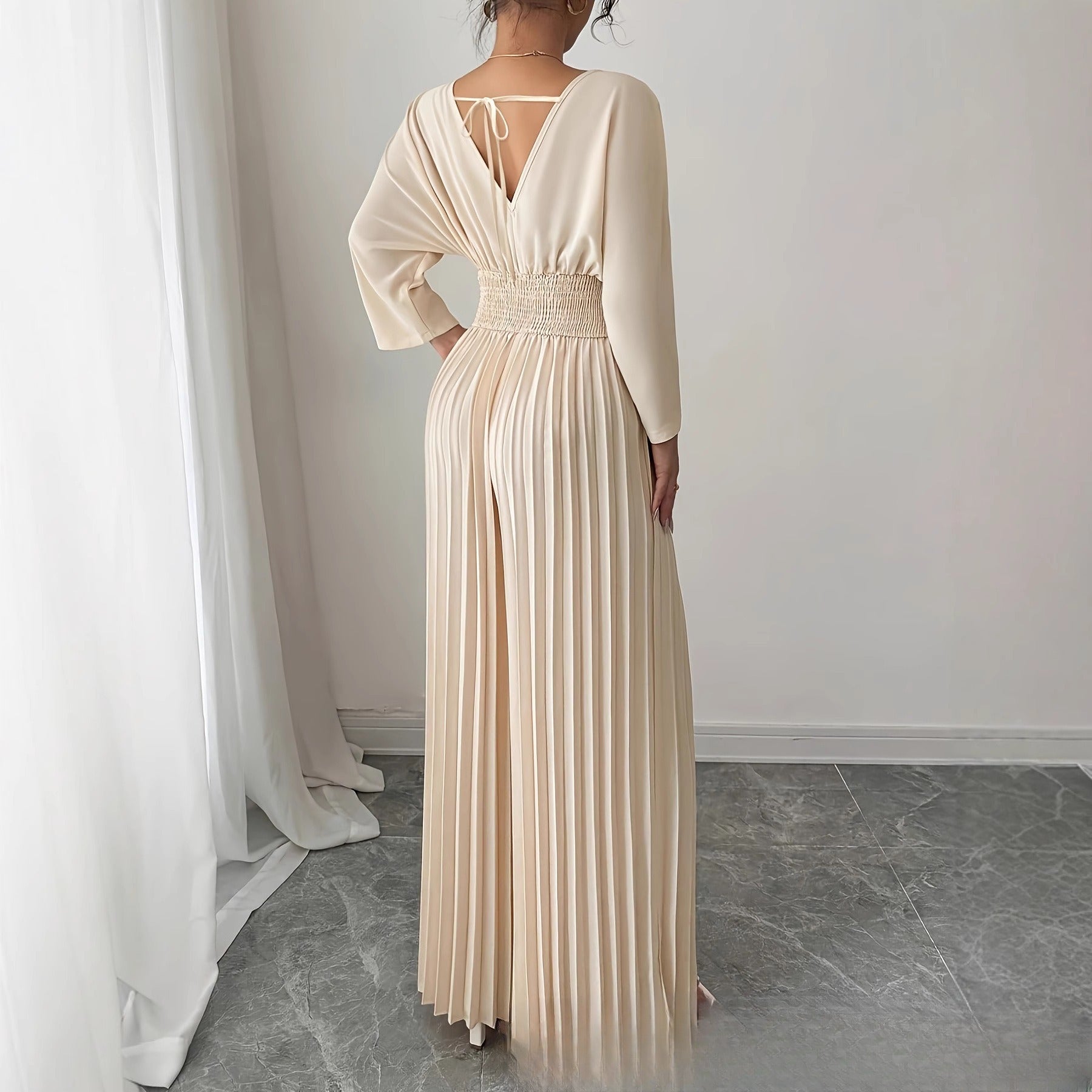Elegant V-Neck High-Waist Pleated Jumpsuit